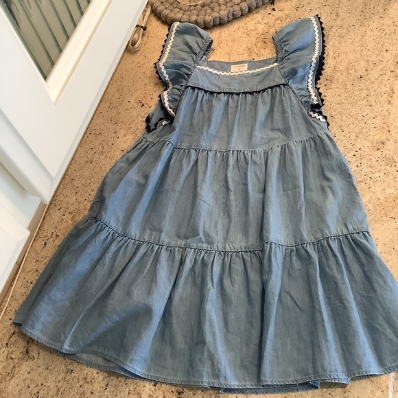 J Crew Crewcuts Blue Chambray Sundress with Flutter Sleeves Size 8 - Picture 4 of 6